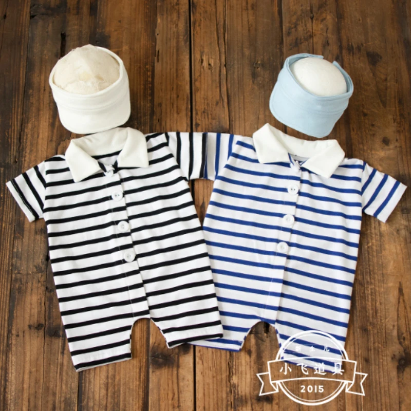 newborn-photography-props-for-baby-boy-summer-sports-outfit-striped-romper-with-sun-hat-2pcs-fotografia-studio-shoot-photo-props