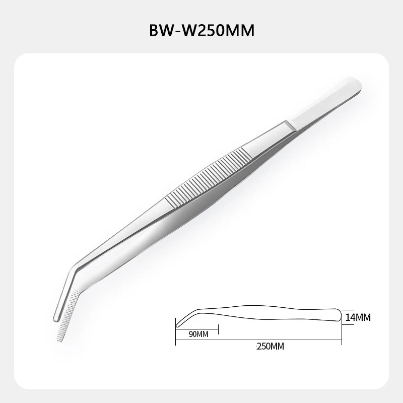 Baja Tahan Karat 430 Aksesori Pinset Kepala Bulat Anti-selip Bergigi Lurus Panjang 12.5Cm-30Cm Siku Kepala Lurus TIK