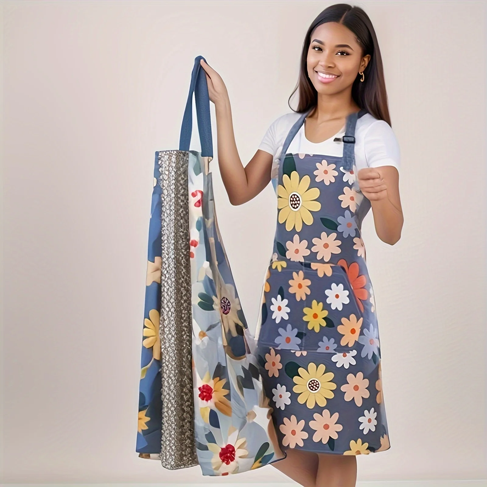 1PC Aprons Fashion Cotton Fabric Waterproof Thickened Dirt Resistant Kitchen Apron and Home Work Clothes Gardening Work Clothing