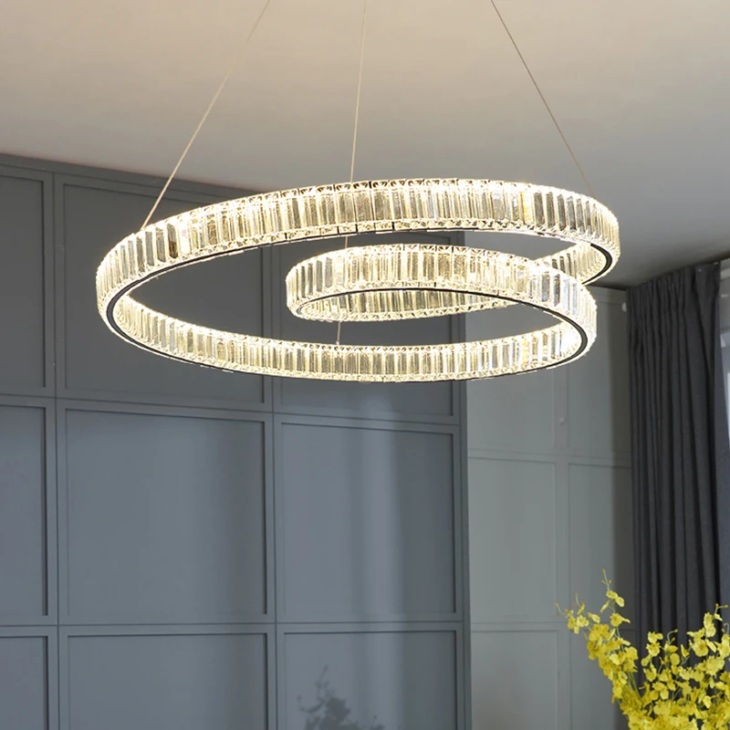 

Modern LED Chandeliers for Living Room Dining Room Decoration Bedroom Round Spiral Double Layer Indoor Lighting Crystal Lamps