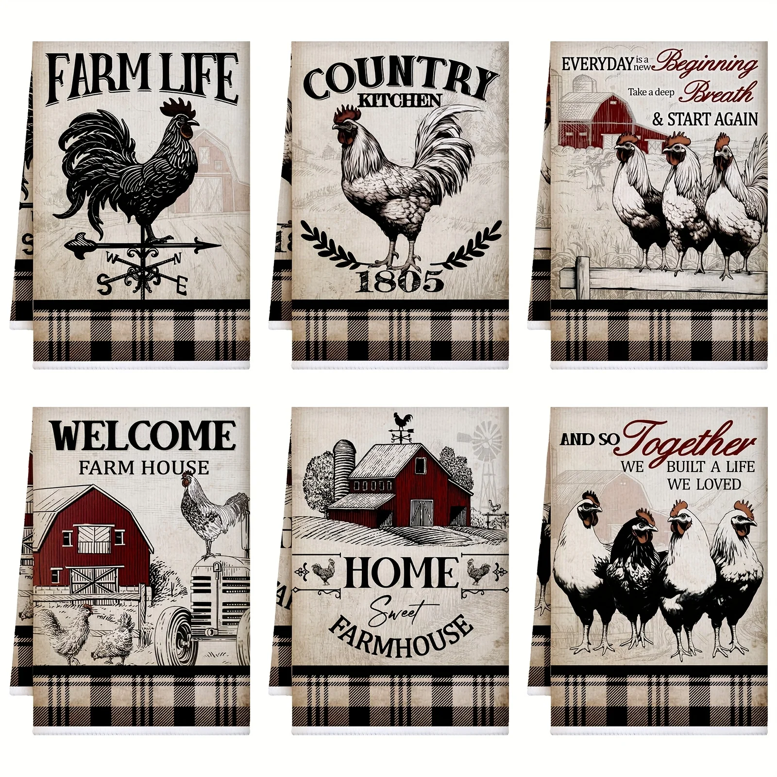 6-Piece napkin farmhouse kitchen towel chicken cock kitchen decoration farm animal hand towel cooking baking housewarming gift