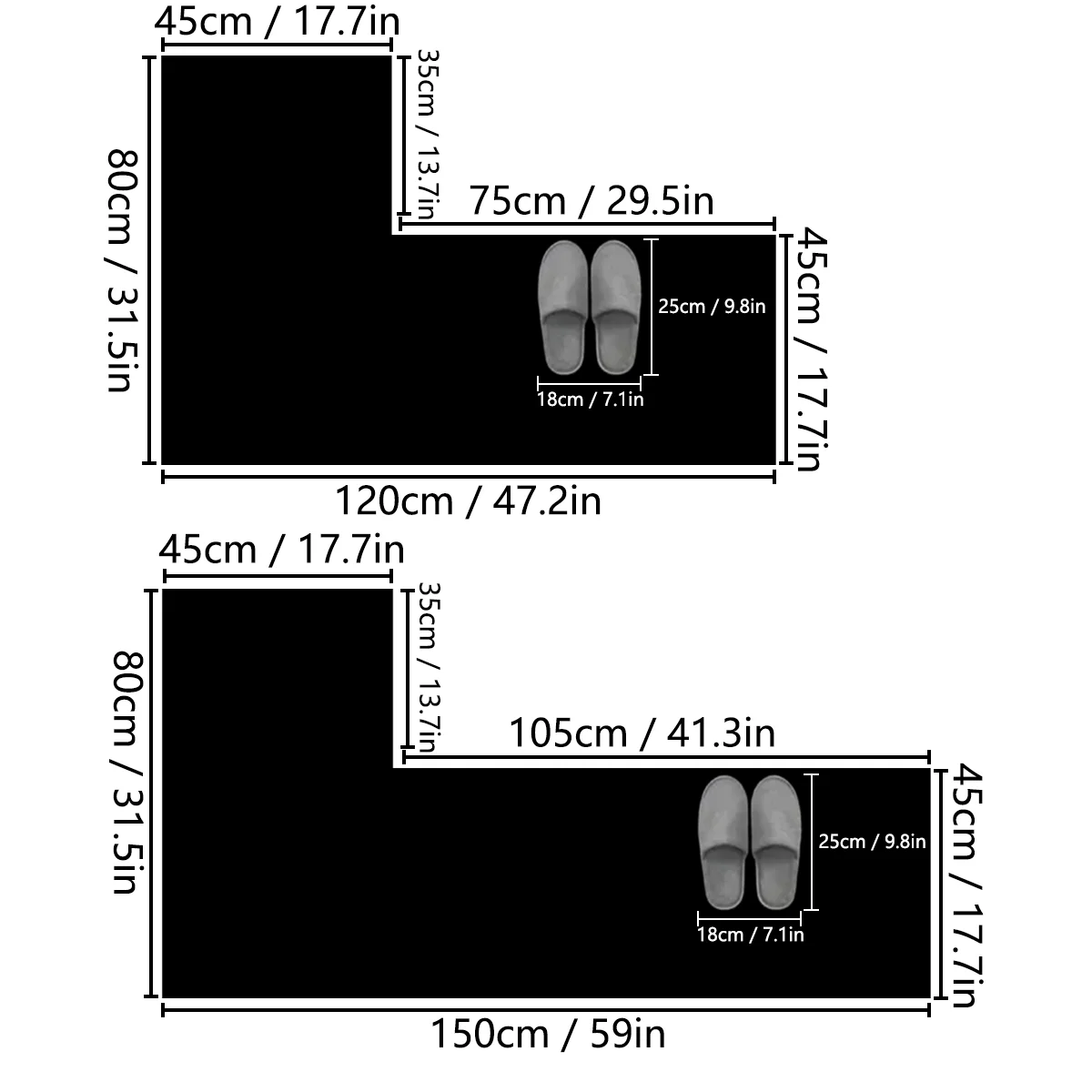간단한 줄무늬 주방 L 자형 두꺼운 부드러운 바닥 매트 흡수성 레스토랑 발 매트 미끄럼 방지 카펫 코너 매트