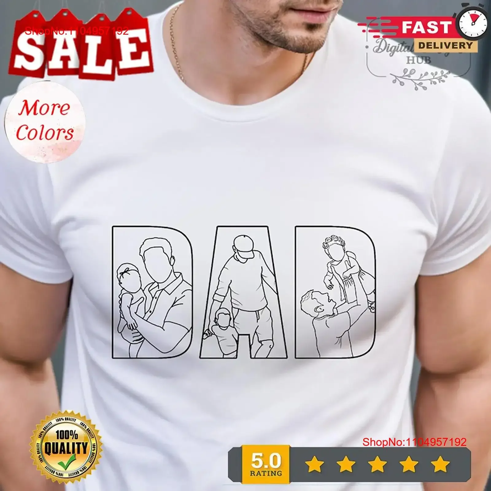 

Футболка для папы на заказ с портретом из фото, персонализированный контур C, винтажная стильная, слегка дизайнерская одежда, удобная