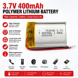 702030 3.7V 400mAh lithium polymer rechargeable battery for toys DIY MP3 GPS PSP DVR remote control drone beauty instrument