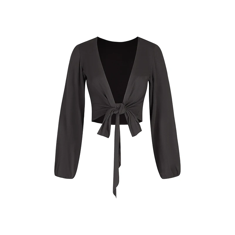 ملابس الرقص اللاتينية في المملكة المتحدة، قميص لاتيني ملفوف بربطة عنق مع أكمام جرس جذابة، ملابس ممارسة الرقص اليومية لمقاس نحيف