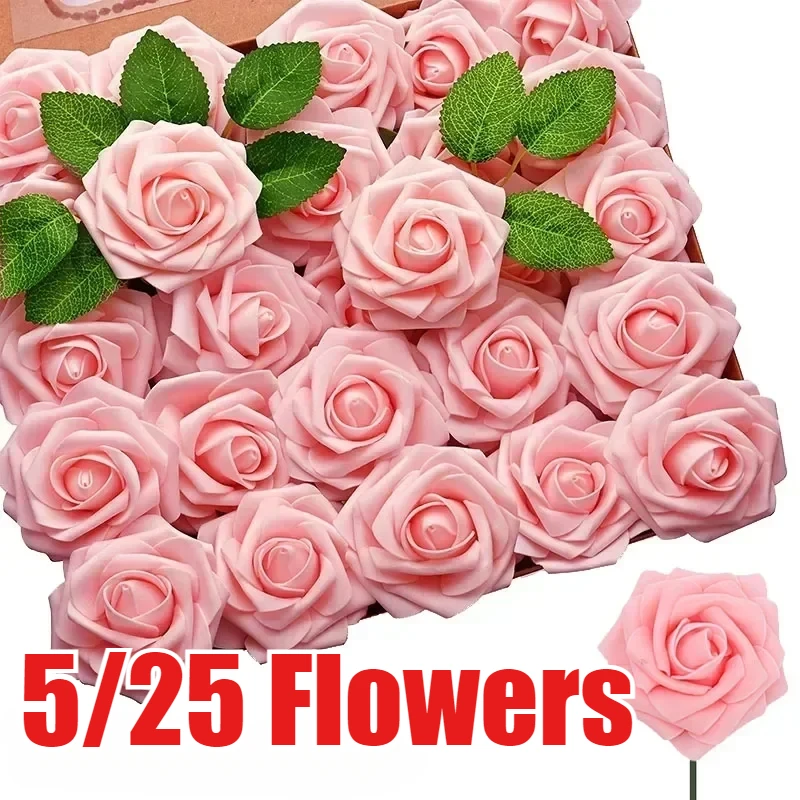 5/25PCS Artificial Flower Multi-color Fake Rose Bouquet for Valentine's Day Wedding Party Home Decoration Christmas Decoration