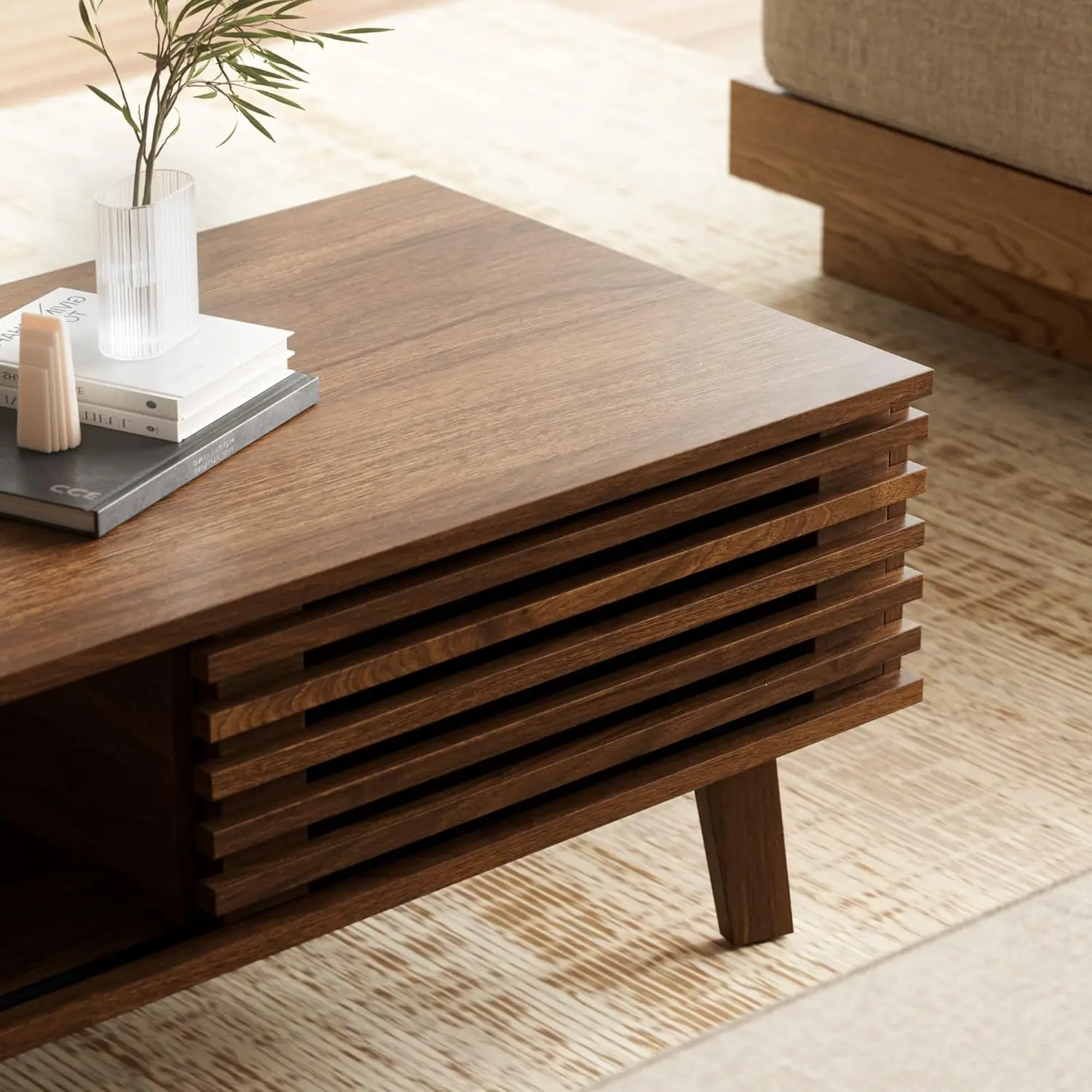 مجموعات طاولات غرفة المعيشة مكونة من 2، طاولة قهوة وحامل تلفزيون لمنتصف القرن، طاولة قهوة خشبية مع مساحة تخزين، حامل تلفزيون حديث لغرفة النوم، #4