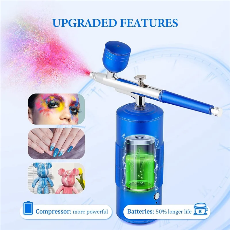 

【24 часа распродажа】Аэрограф, перезаряжаемый ручной аэрограф, профессиональная беспроводная аэрограф для дизайна ногтей, макияжа (синий)
