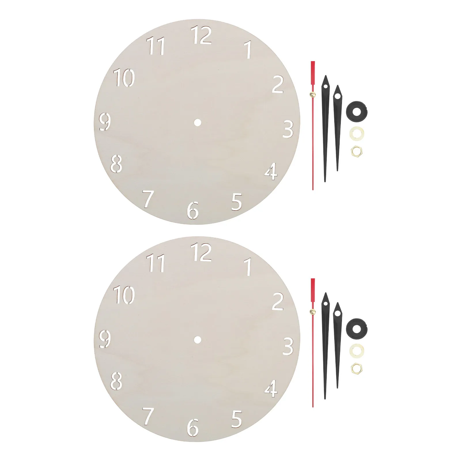 2Sets Wood Clock Face Blank Round DIY Wooden Dial Panel 23Cm Unfinished Wall Clock Craft Kit with Hands for Home Office view 4