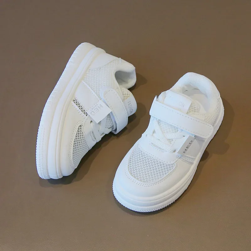 2024 Summer Children\'s Single Hollow Mesh Breathable Small White Shoes Shoes Girls Soft Sole Trend Board Shoes Boys Sneakers