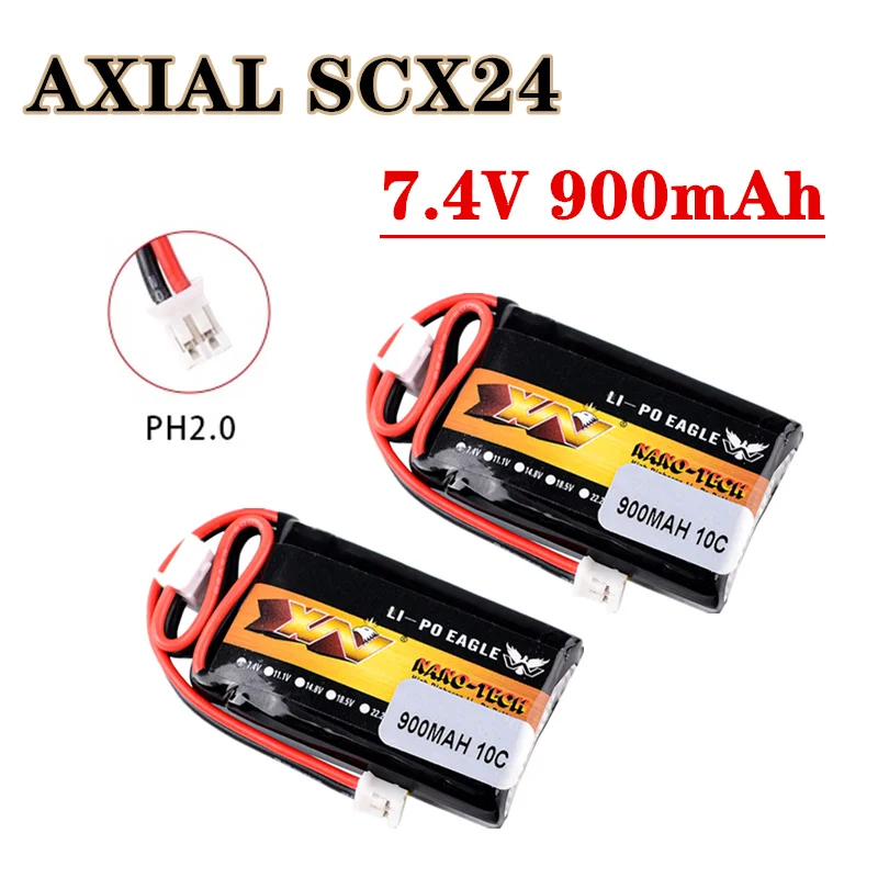 HJ 2S 7.4V 900mAh 10C Lipo Battery For AXIAL SCX24 SCX2 90081 C10 1/24 Remote Control Car Models Accessories 7.4V Battery