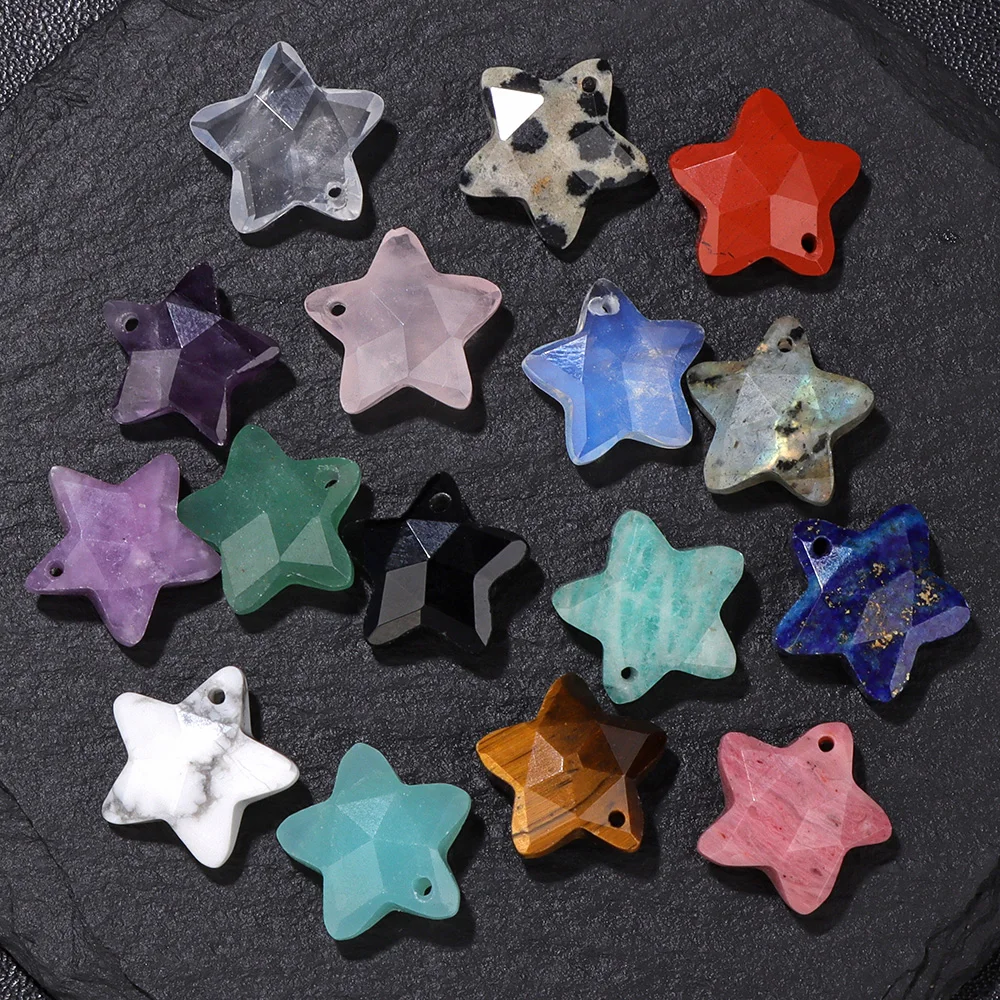 14mm Natural Stone Star Pendant Five-pointed Star Labradorite Amazonite Amethysts Beads Charm for Jewelry Making Accessries