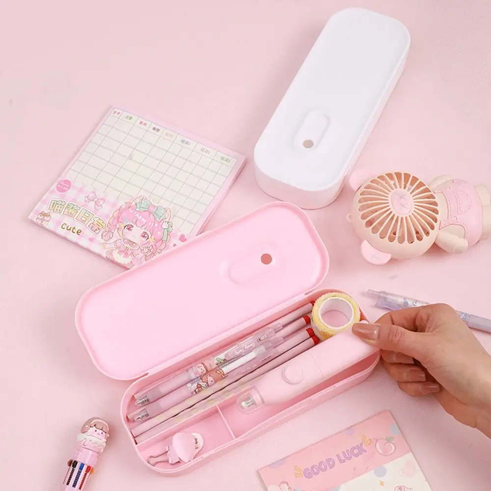 Kawaii Plastic Pencil Box Solid Color Large Capacity Macaron Pencil Cases Without Printing Macaron Style Stationery Storage Boxs