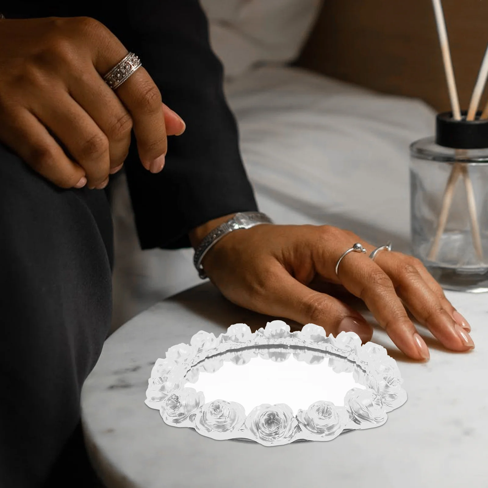 

Mirror Rose Flower Round Tray Decorative Jewelry Makeup Perfume Organizer Vanity Tray Vanity Decor Perfume Trays for Dresser