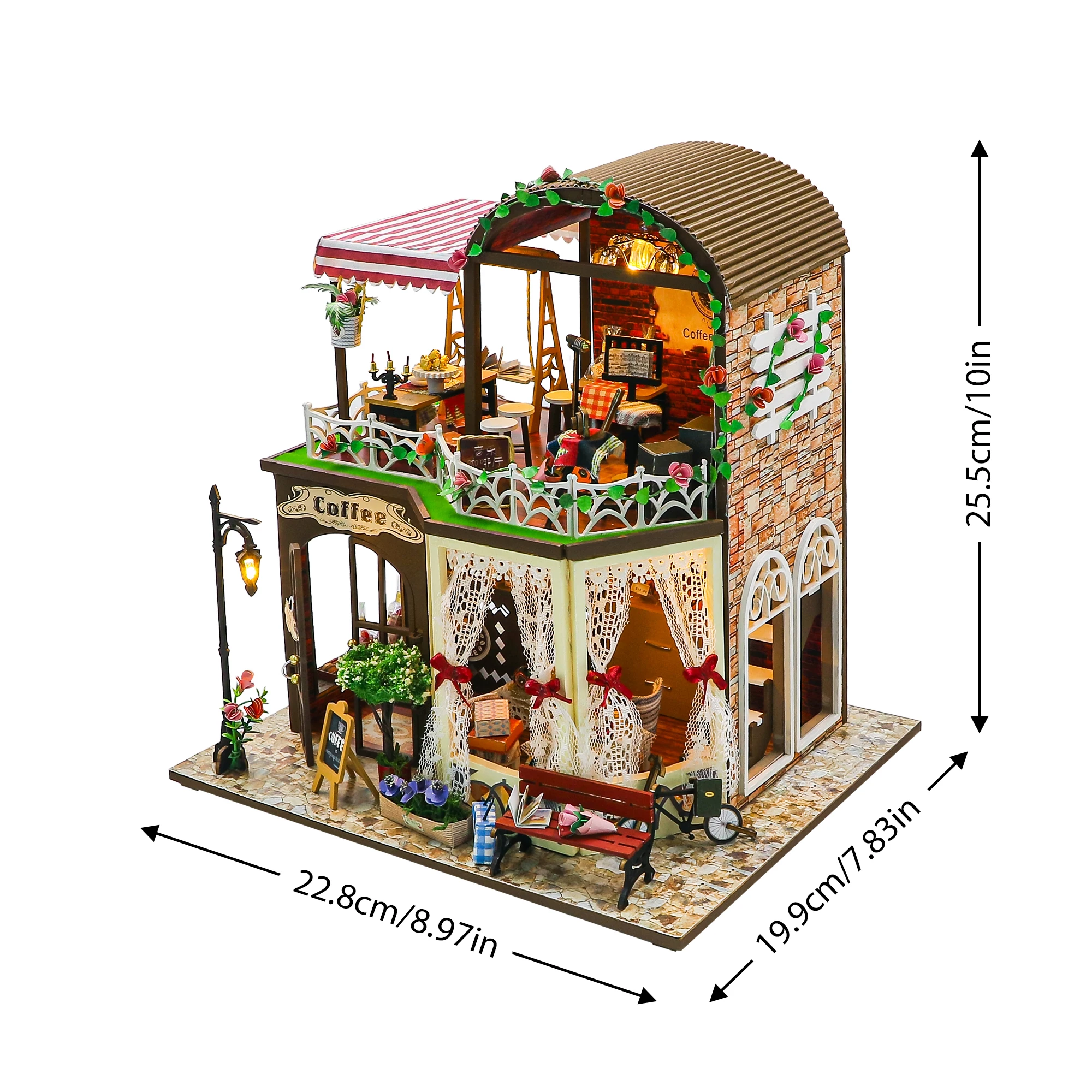 Kit di costruzione in miniatura in legno fai-da-te Case delle bambole Cottage del tempo di Raya con mobili Luce Casa Case delle bambole Amici Regali di compleanno