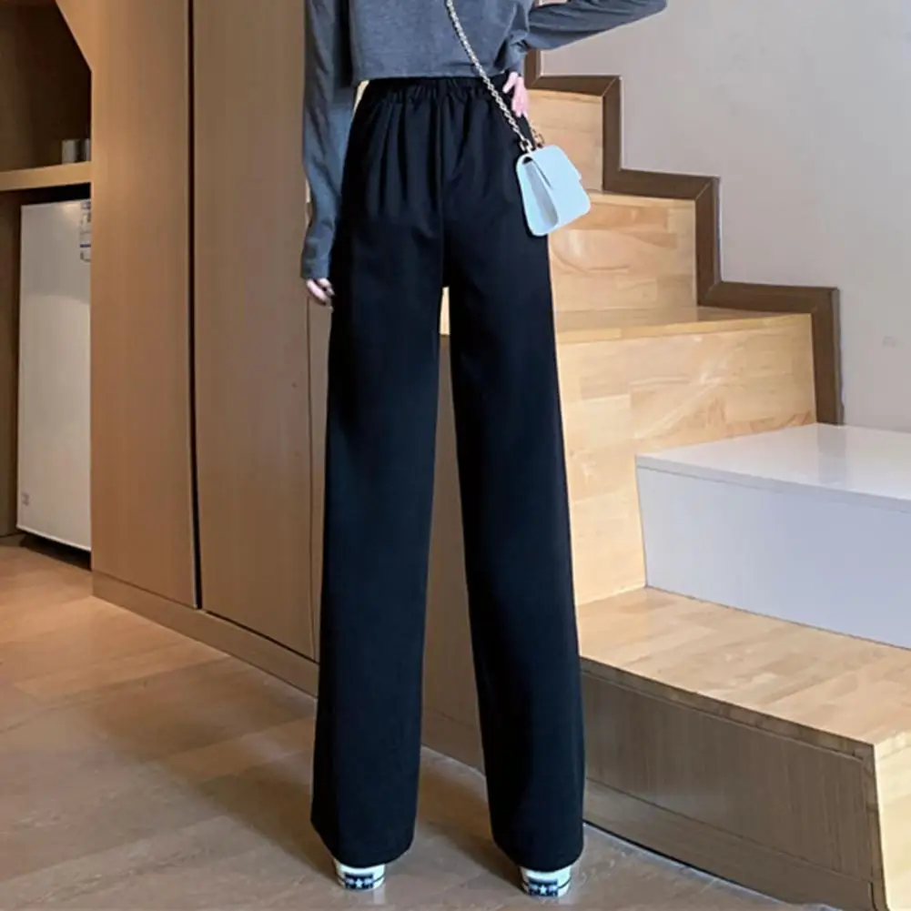 Casual Loose Fit Trousers Elegant Women\'s High Waist Suit Pants with Wide Leg Pockets Stylish Office Lady Trousers for A