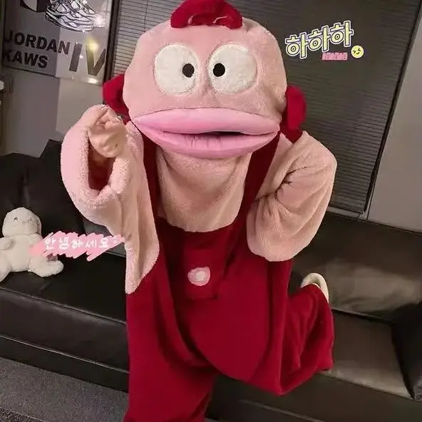 Cartoon Big Mouth Monster Grappig gekke paar Onesies Winter verdikte koraalfleece homewear pyjama's voor mannen en vrouwen