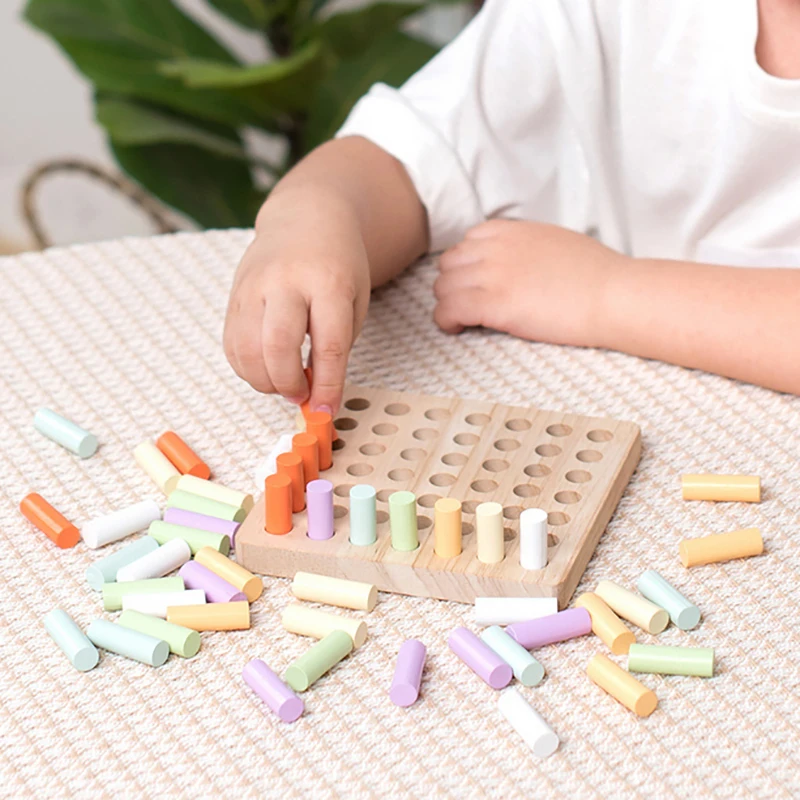 Stimulating Montessori Wooden Colorful Plugboard Toy for Children; Perfect for Hand-eye Coordination Training.