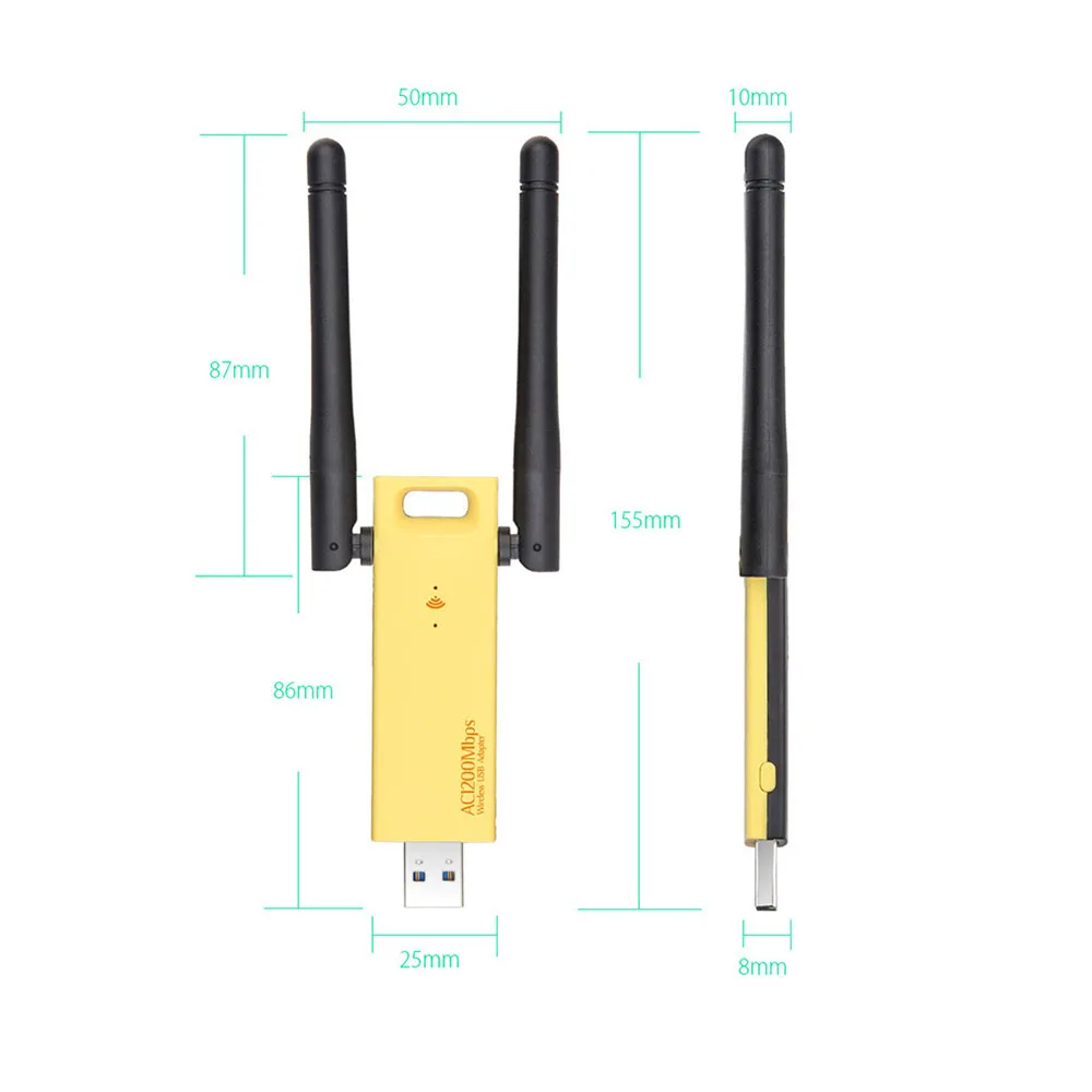 Adaptador Wifi inalámbrico de 1200Mbps, banda Dual, 5Ghz + 2,4 Ghz, 802.11ac, RTL8812, Chipset con Dongle aéreo, tarjeta de red USB para PC