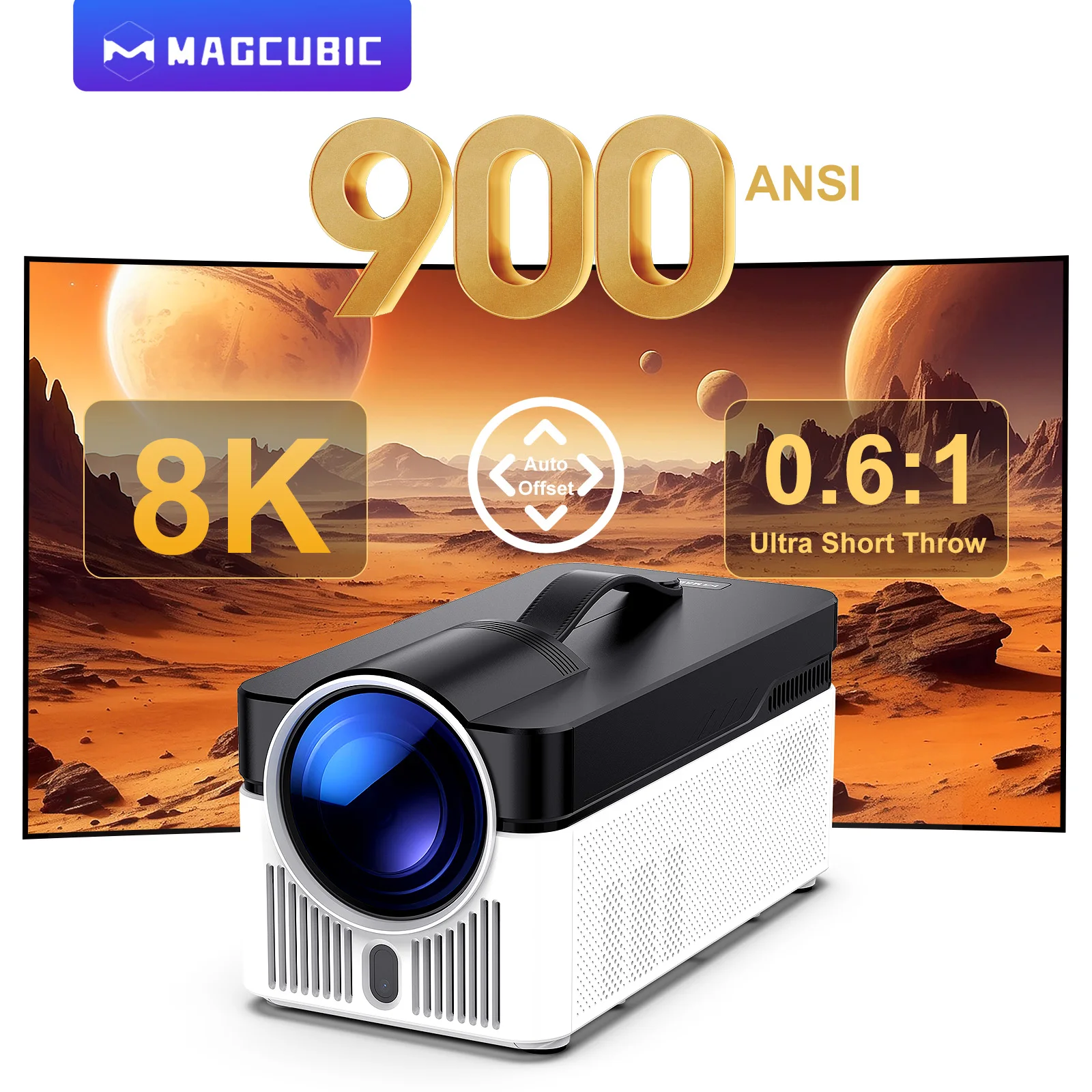 

Magcubic Ultra Short Throw HY450 Projector with Auto Offset 8K 4K 1080P 900ANSI BT5.4 Electronic Focus WiFi6 AllwinnerH726 Voice