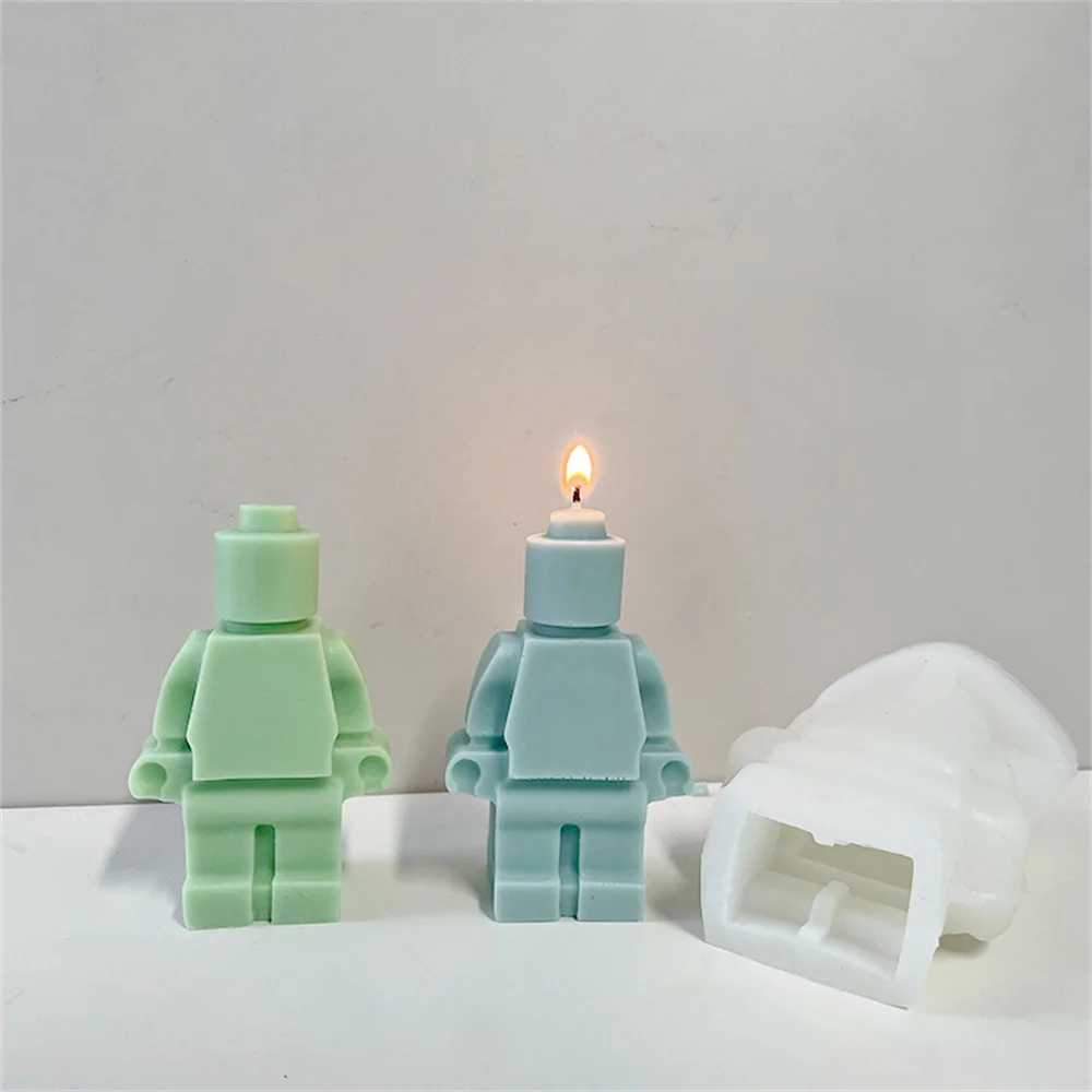 DIY Cute Robots Silicone Candle Mold 3D Building Blocks Chocolate Fondant Ice Molds Christmas Gifts Craft Supplies Home Decor