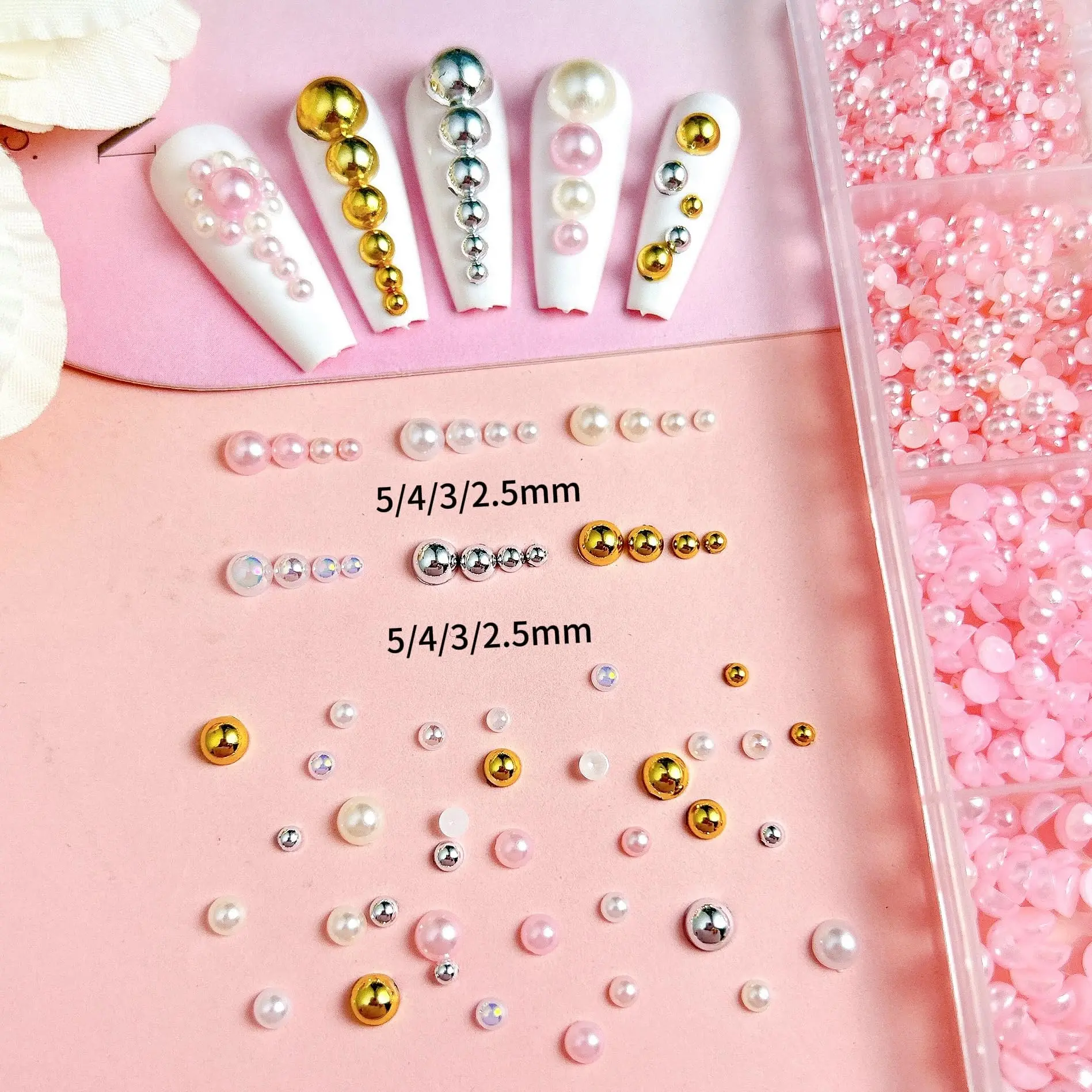 1 boîte 3800 pièces 3D Flatback perle breloques demi-rond Nail Art perles or perles breloques ongles conception ongles bijoux artisanat bricolage décoration