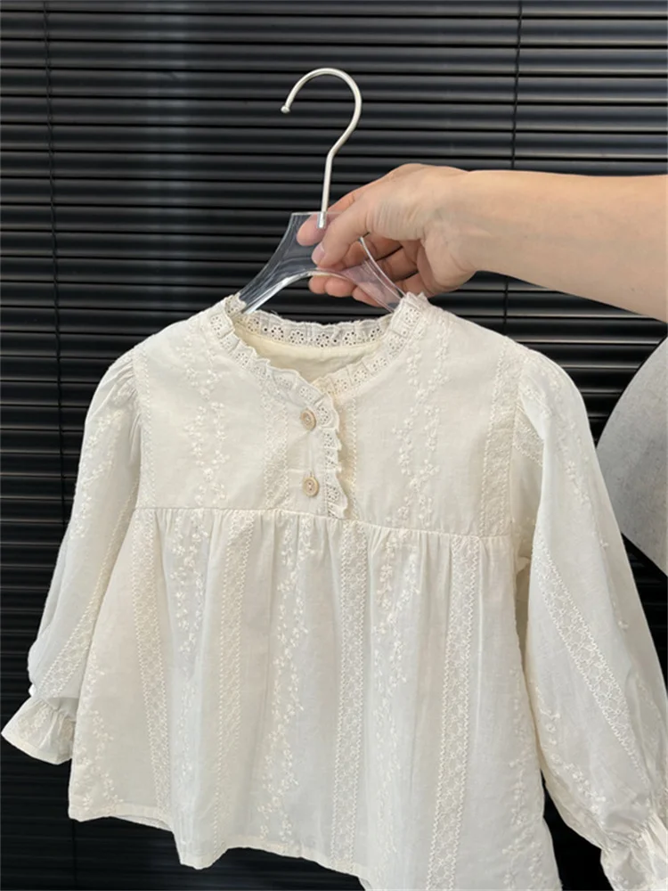 

Spring Autumn Long Sve Girls irt Faionable Versatile Baby Girl's Top Spring 2025 Collection Stand Collar Other Material