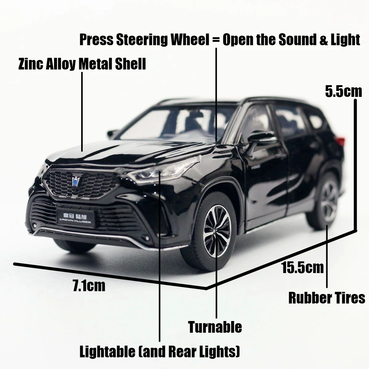 1/32 Toyota Crown Kluger HYBRID Toy Car JKM Diecast Miniature Model SUV Sport Sound & Light Educational Collection Gift For Kids