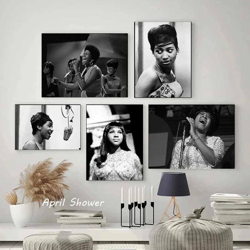 Famous Rock Music Singer Star Aretha Franklin Poster Canvas Painting and Prints Wall Art Picture for Living Room Wall Home Decor