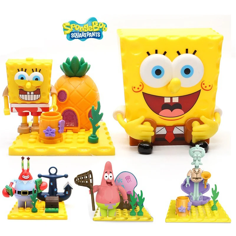 

SpongeBob SquarePants Blind Box Splicing Pie Big Star Crab Boss Pineapple House Assembly Block Doll Children's Birthday Gift Toy