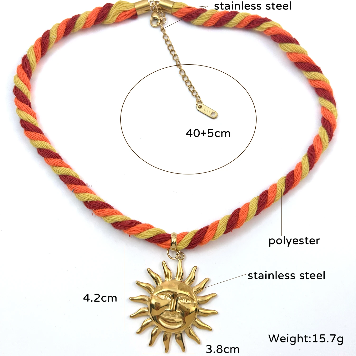 New Stainless Steel Geometry Heart Sun Pendant Necklaces for Women Boho Red Yellow Rope Chains Trendy Vintage Jewelry Gift