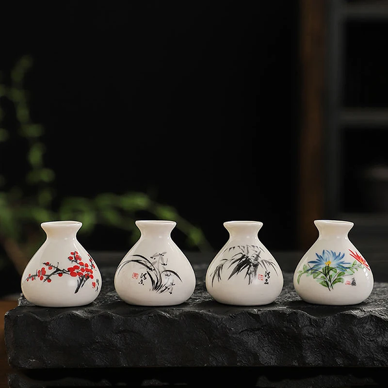 Retro White Chinese Style Mini Ceramic Vase Niche Home Dry Ice Kettle Ornament DIY Decoration Miniatures Flower Vase Crafts Gift