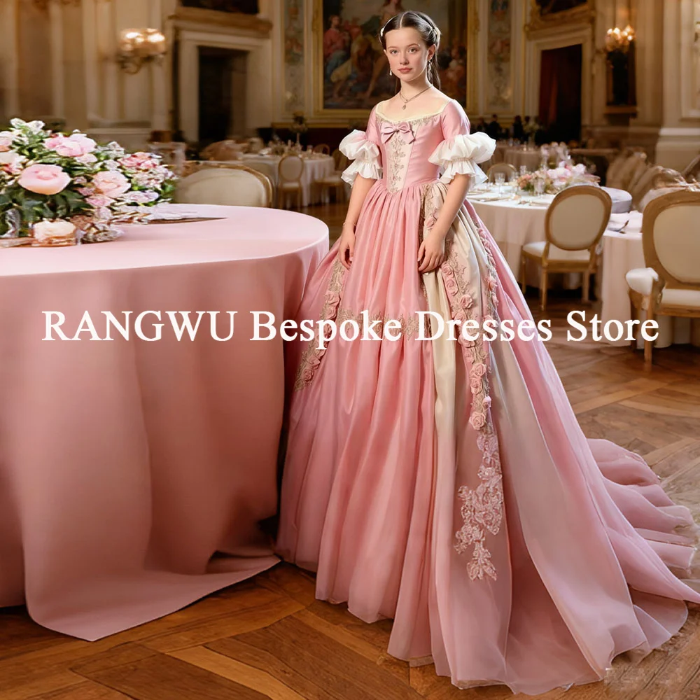 فستان حفلة موسيقية وردي على الطراز الفيكتوري على شكل حرف A من الزهور للأطفال ملابس رسمية فستان رسمي للمناولة الأولى حسب الطلب