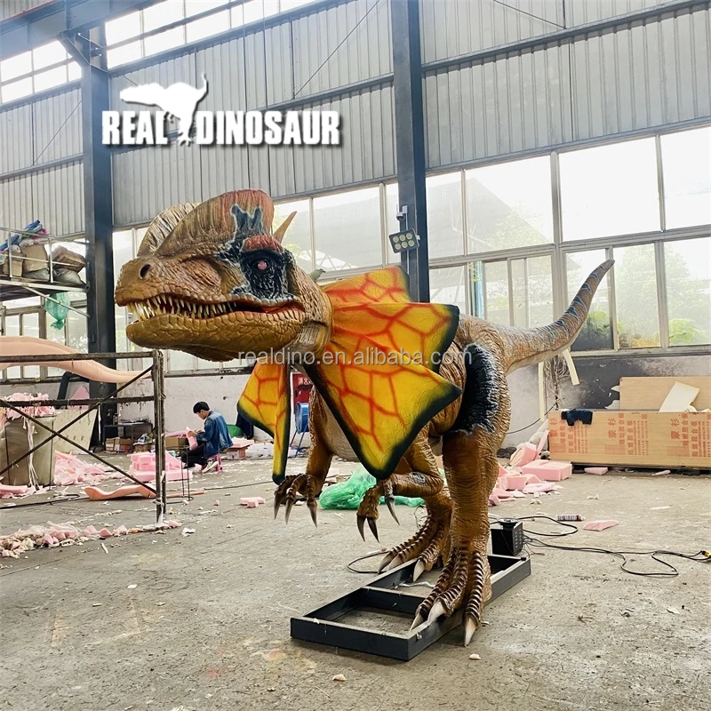 Indoor 3D Animatronic Dilophosaurus Realistic Robot Dinosaur Model for Kids