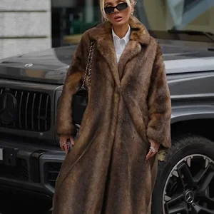 Women's Unique Breast Wool coat, especially long of artificial skins, hot teddy coat, dark brown, winter, new, 2023 8 Main Women's Brown Coat Sales - №6