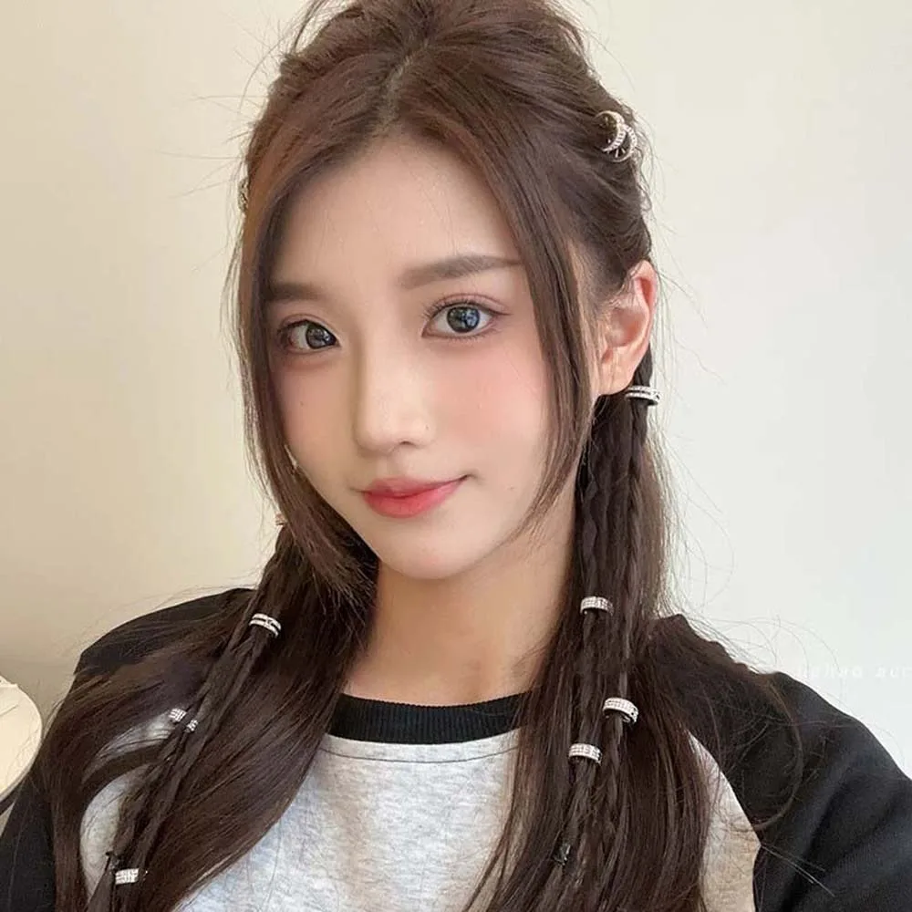 2/4/6 قطعة/المجموعة Y2K الشعر جديلة أنابيب الجوف خارج مقاطع معدنية الشعر الدائري ل الضفائر أغطية الرأس حجر الراين المجدل الخرز للضفائر