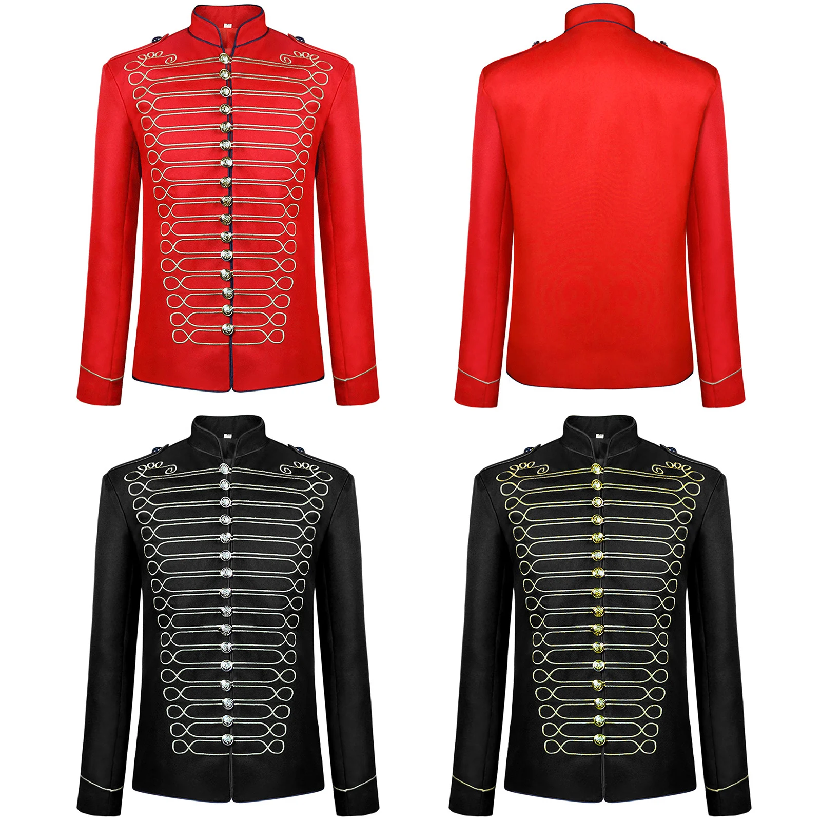 Mens Marching Band Uniform Drum Major Long Sleeve Jacket Coat for Cosplay Event Halloween Carnival Dress Up Stage Performance
