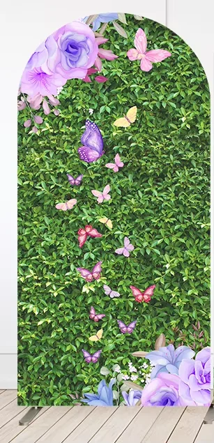 Mehofond Green Grass Wall Arched Backdrop Cover Customize Butterfly Girl Birthday Kids Baby Shower Decoration Chiara Background
