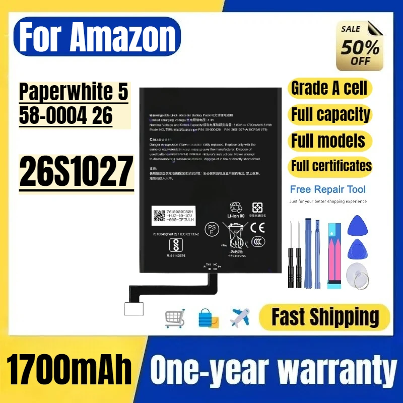 

Аккумулятор 26S1027 для Amazon Kindle Paperwhite 5/58-0004, высококачественная сменная батарея для мобильного телефона, класс A, Cel