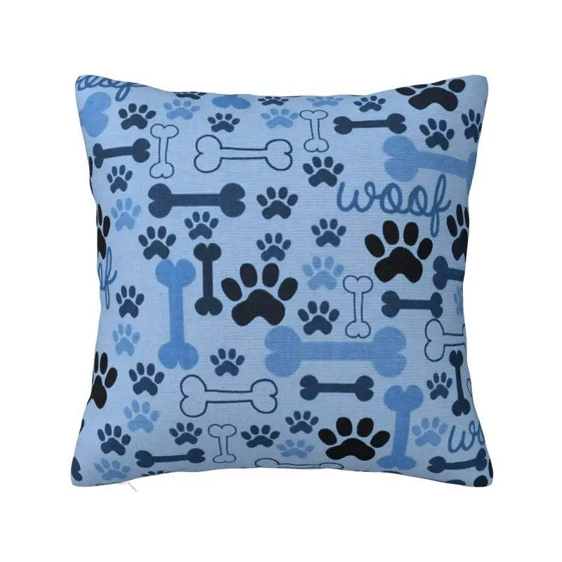 Blue Dog Bones And Paw Pattern Cushion Cover 40x40 cm Polyester Throw Pillow Case For Sofa Chair Home Decoration Pillowslip