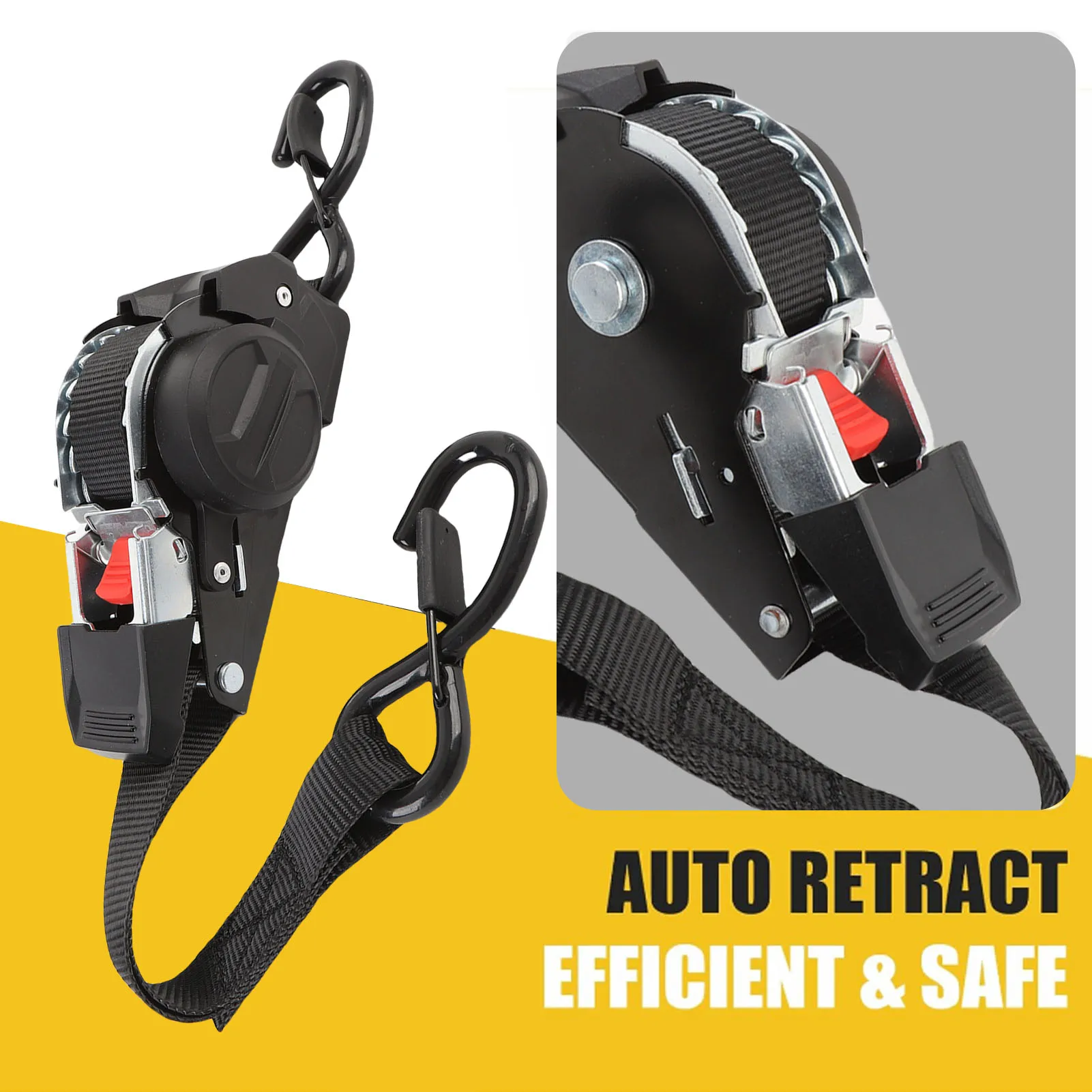 

2 шт., ремешок с храповым механизмом, S-крючки, болт из нержавеющей стали, максимальная длина 10 футов, автоматический выдвижной ремень с храповым механизмом для мотоциклов ATV