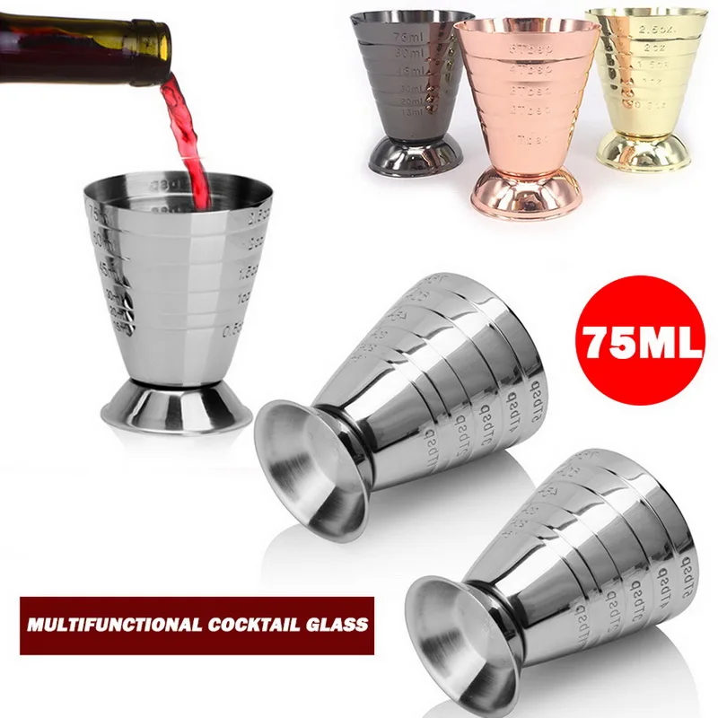 75ml Measuring Shot Cup Ounce Jigger Bar Cocktail Drink Mixer Liquor Measuring Cup Mojito Measurer Coffee Mug Stainless Steel