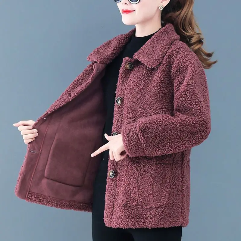 Women's Lambswool Coat Thicken Winter Fleece-lined Coat Autumn Winter Jacket Top Comfortable Warm Fashion Faux Fur Coats