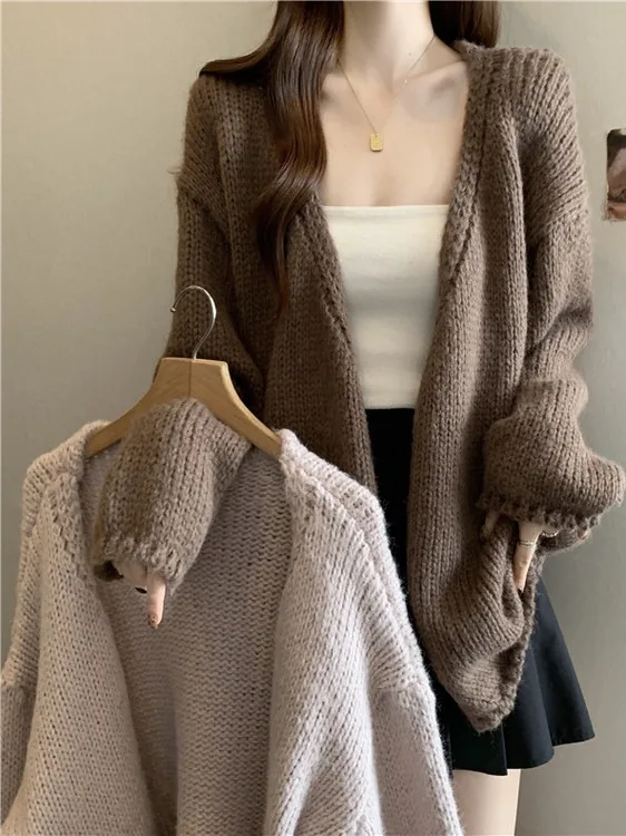 

plus Size Lazy Style Knitted Sweater Coat Women's Loose Casual Autumn New Korean Version Fashion plus Size Knitwear Top