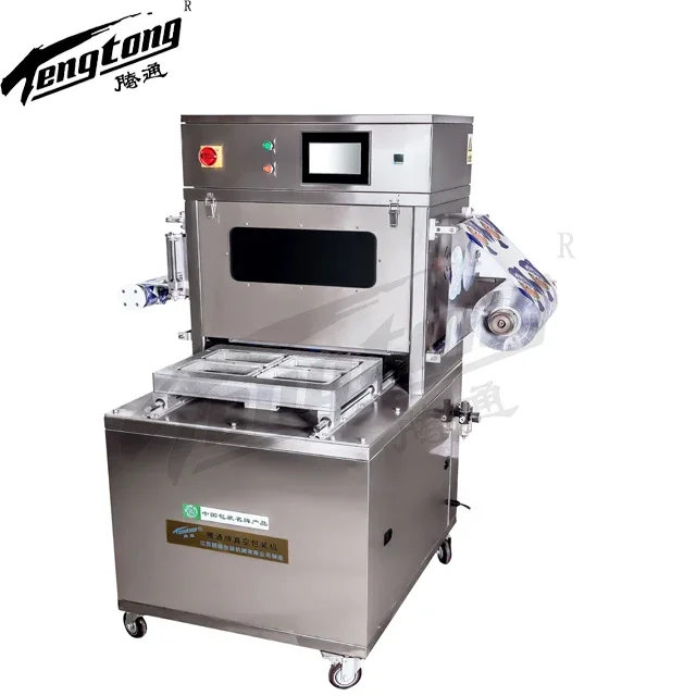 MAP Tray Sealer Fresh Food Meat Fish Tray Automatic Vacuum Filling Sealing Packing Machine