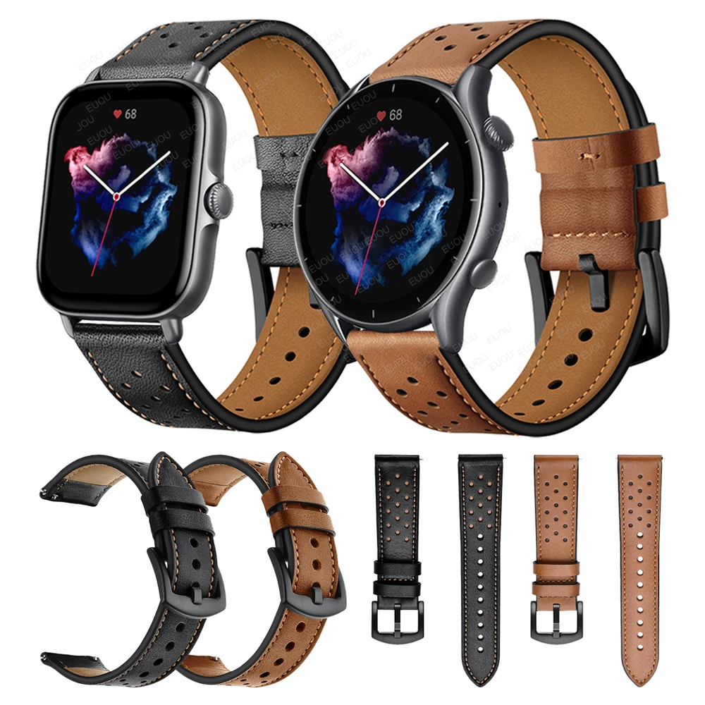 Brown/Black Leather Strap For Amazfit GTR 3 Pro / GTS Watch Band Wristband GTR3 GTS3/Bip/ 2 Watchband Bracelet bands