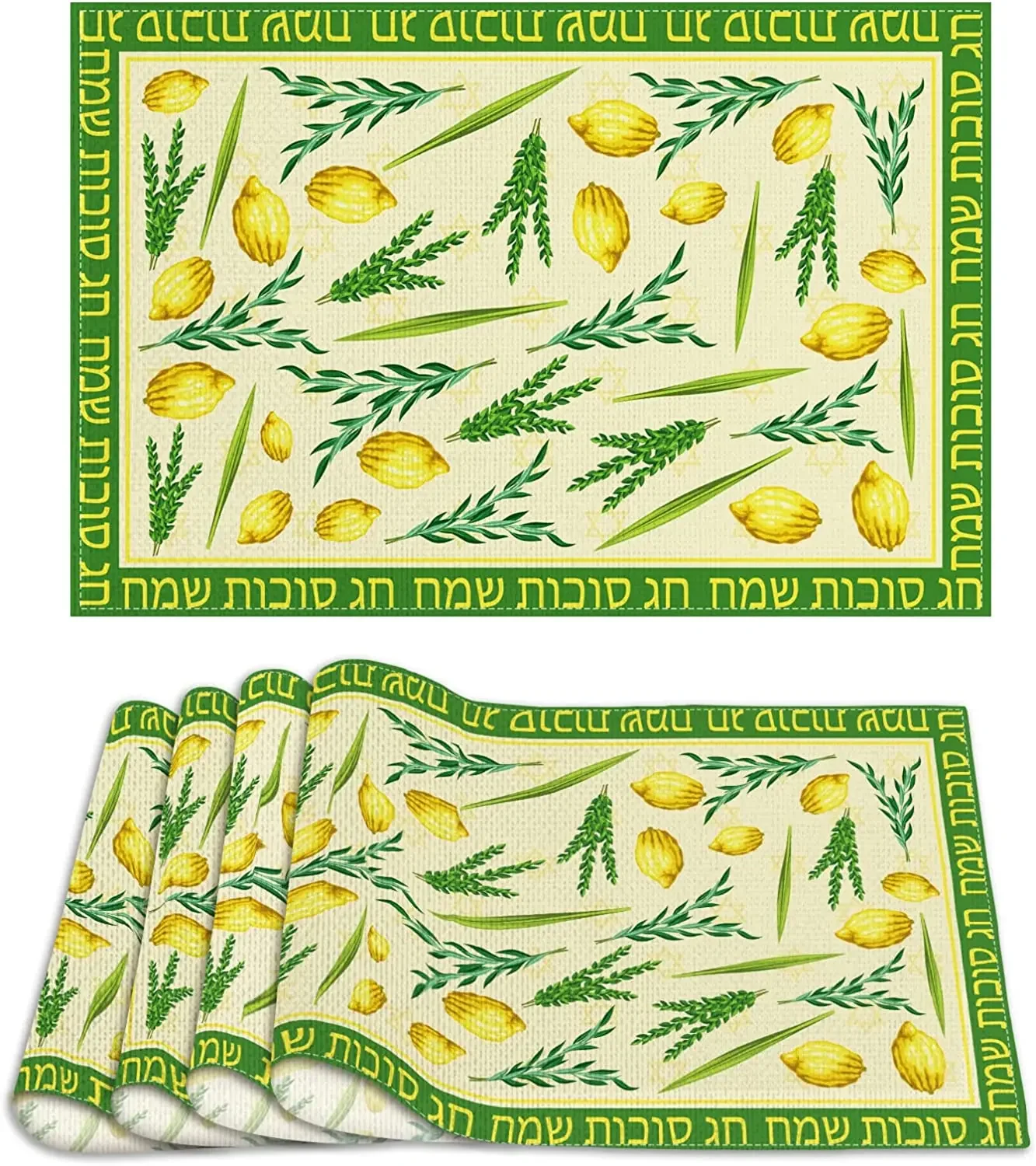 1PC Linen Sukkah Placemats Dining Decoraction Sukkot Table Mats Hebrew Jewish Sukkot Lulav Etrog Decor Sukkah Table Decorations