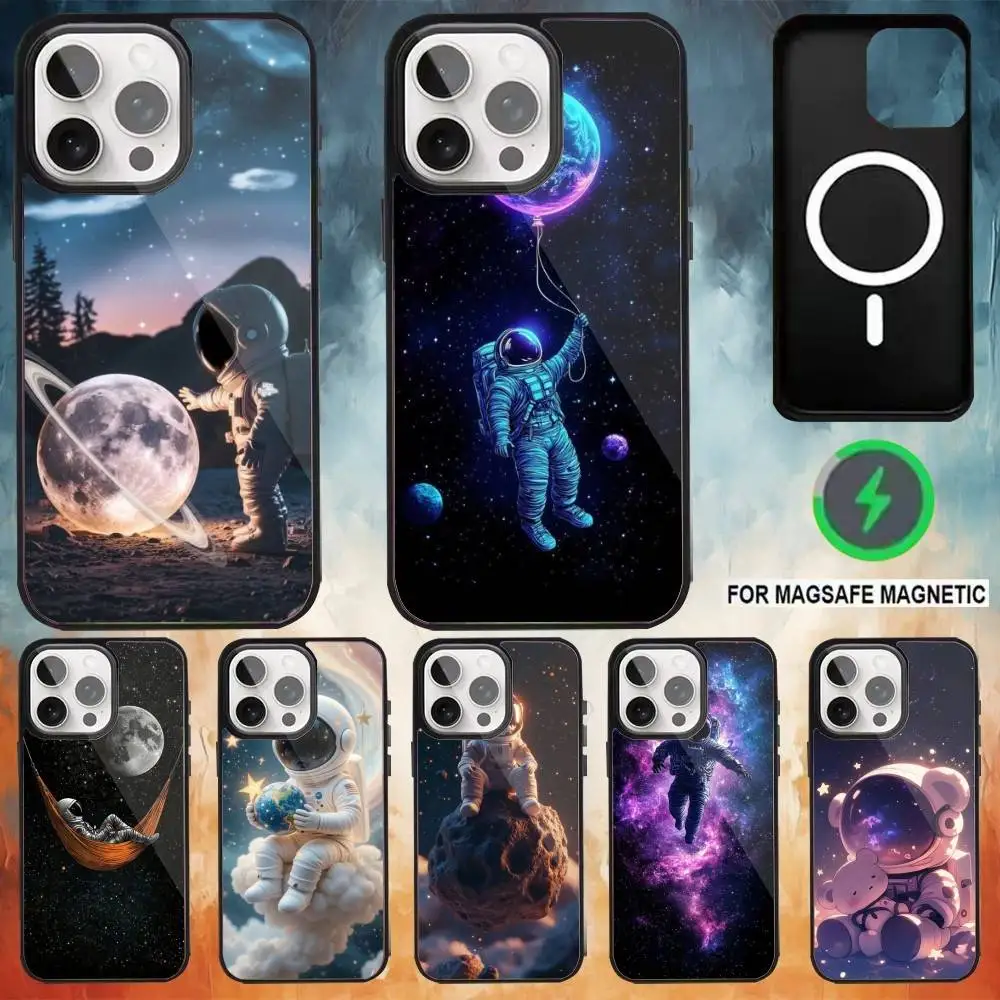 

Cartoon Astronaut Star Space Phone Case For iPhone17,16,15,14,13,12,11 Plus,Pro Max Magnetic Magsafe Wireless Charging