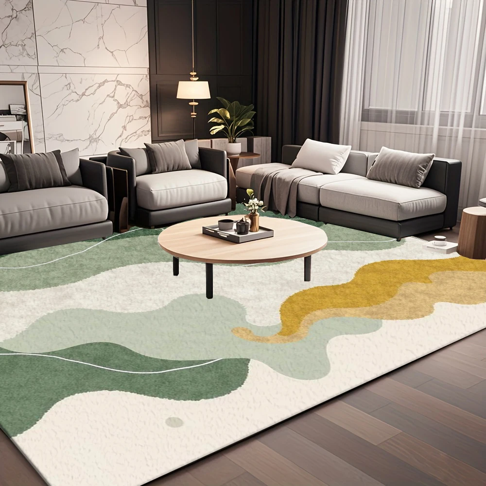 Boho Abstract Mountain Wave Area Rug Morandi Green Yellow Tone Art Floor Carpet For Living Room Bedroom