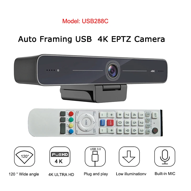 

4K USB Conference Camera 120° Wide Angle Webcam Auto Framing Audio and Video Conferencing System